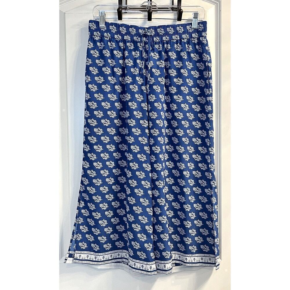 Octavia Womens Wide Leg Palazzo Pants Sz S Blue Floral Flowy Boho Y2k EUC
